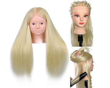Perfehair 22" Makeup Mannequin Head with 70% Real Hair, Cosmetology Manikin Doll Head for Girls Practice Face Painting, Hair Styling, Braiding, Blonde
